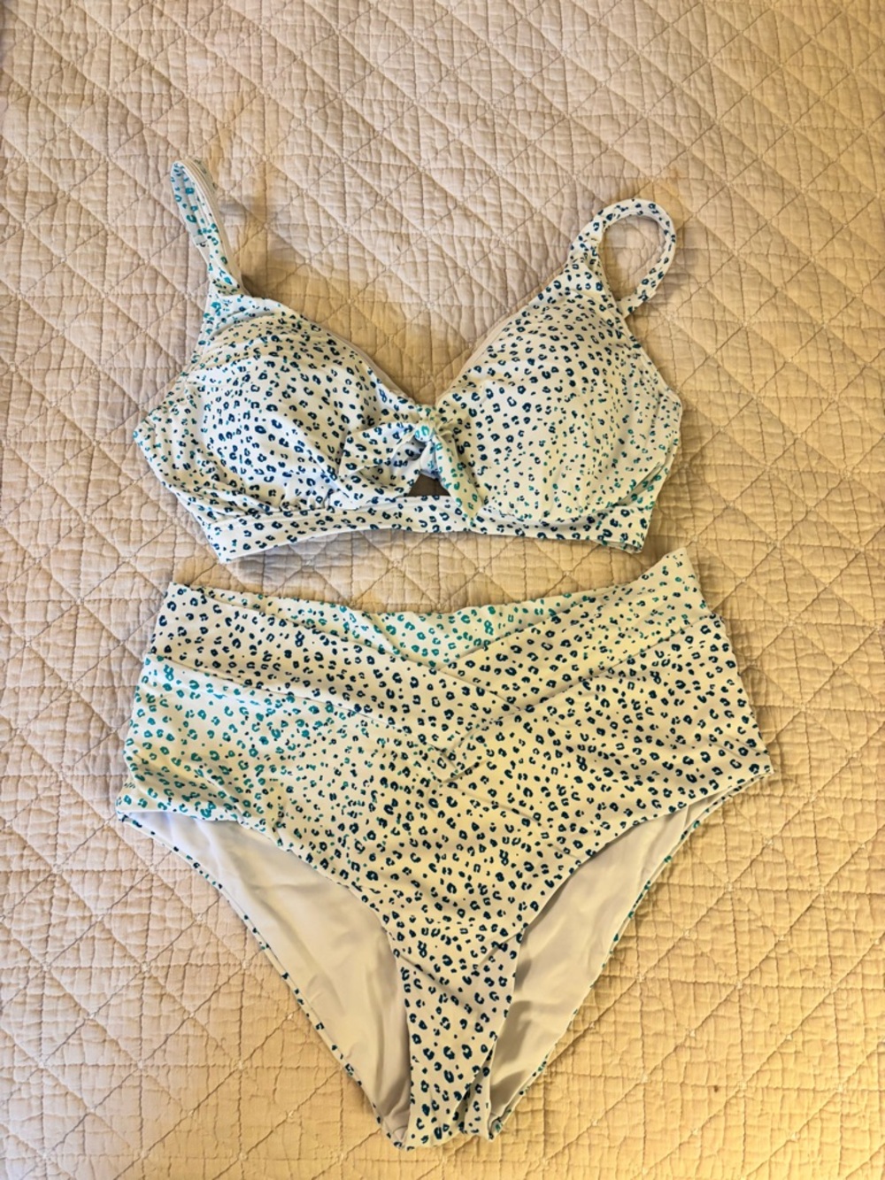 Birdsong High-Waist Printed Bikini with Teal & Blue Spots (bottoms M top 36D)